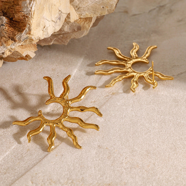 Jieding European and American cross-border stainless steel earrings high-end ins sunflower earrings electroplating does not fade titanium steel jewelry