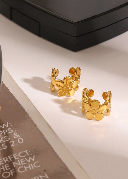 Jieding European and American stainless steel flower earrings are high-end, no ear piercings, ear bones, titanium steel earrings, cross-border earrings