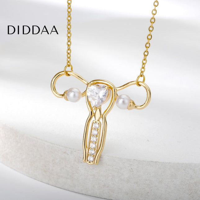 Winston Pendant Necklace | Gold Zirconia Pearl Chain - Necklaces