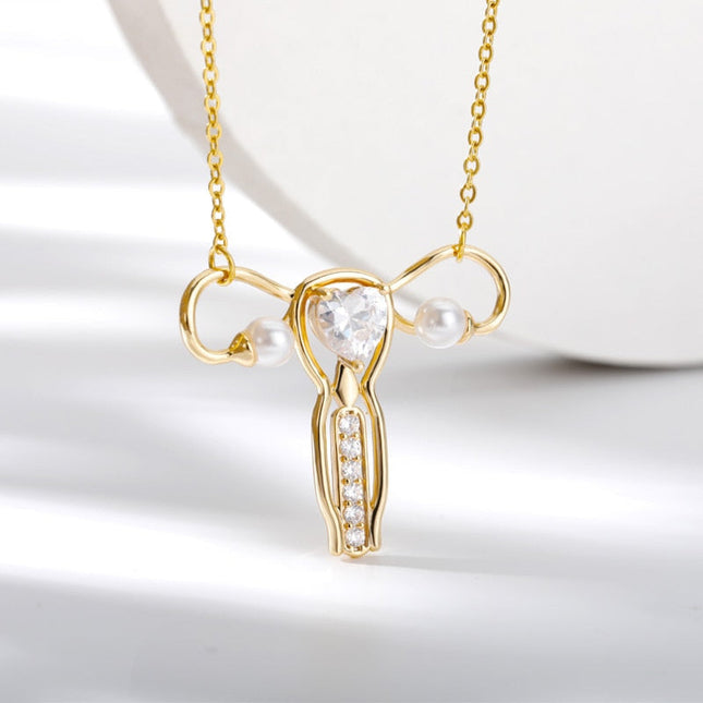 Winston Pendant Necklace | Gold Zirconia Pearl Chain - Gold - Necklaces