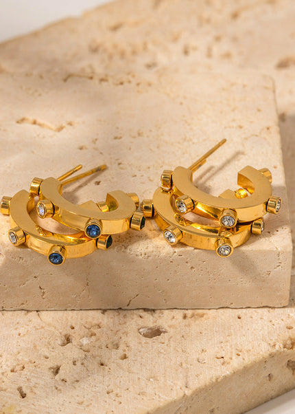 INS Internet celebrity exaggerated design 18K gold stainless steel with colored diamonds C-shaped stud earrings with popular titanium steel earrings wholesale