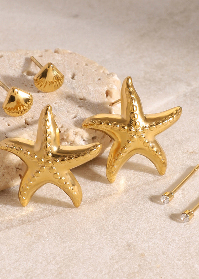 Jieding European and American three pairs of stainless steel starfish earrings high-quality shell earrings titanium steel earrings cross-border earrings