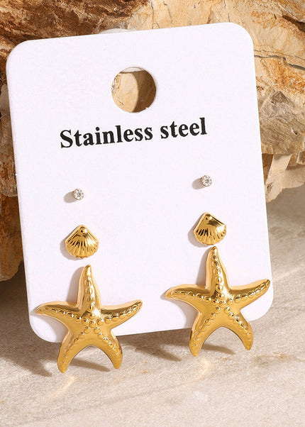 Jieding European and American three pairs of stainless steel starfish earrings high-quality shell earrings titanium steel earrings cross-border earrings