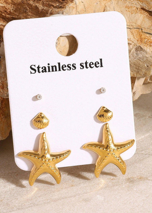 Jieding European and American three pairs of stainless steel starfish earrings high-quality shell earrings titanium steel earrings cross-border earrings