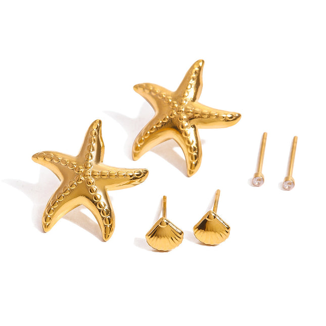 Jieding European and American three pairs of stainless steel starfish earrings high-quality shell earrings titanium steel earrings cross-border earrings