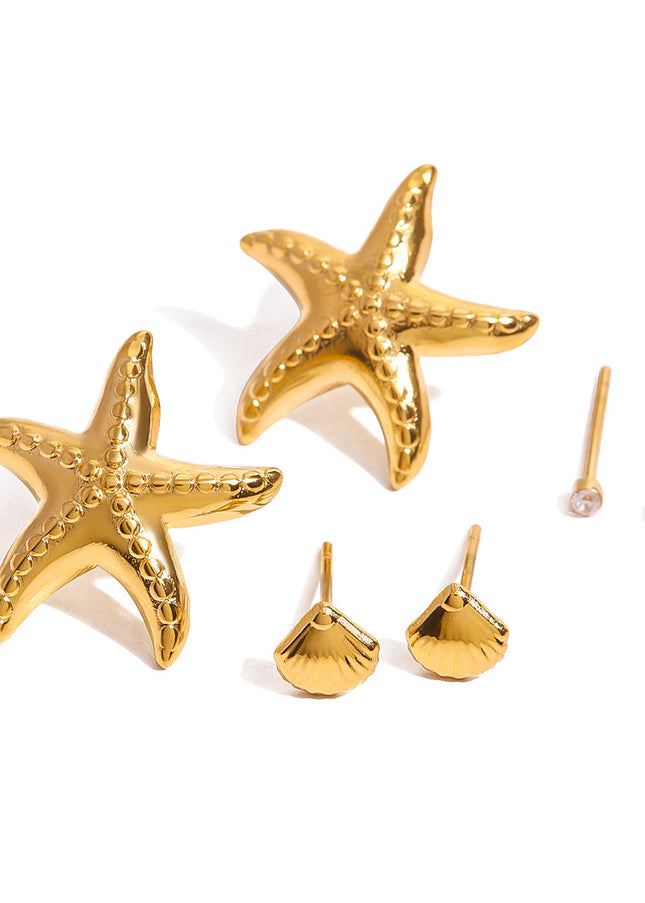 Jieding European and American three pairs of stainless steel starfish earrings high-quality shell earrings titanium steel earrings cross-border earrings