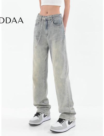 Yellow Distressed Casual Straight Jeans for Women - S / Light Blue - Women’s Jeans