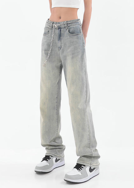 Yellow Distressed Casual Straight Jeans for Women - Women’s Jeans