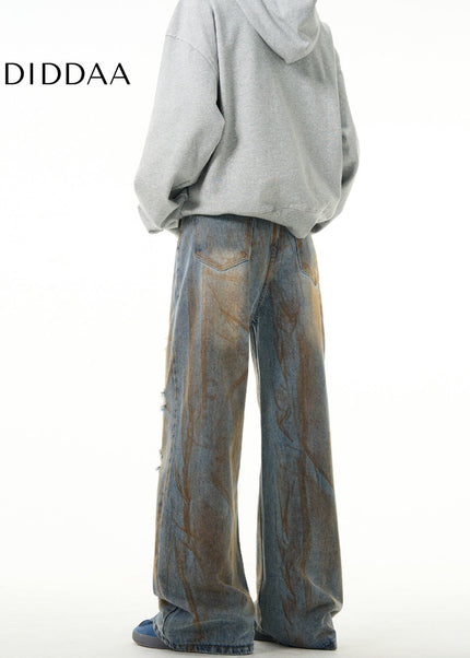 Yellow Distressed Loose Fit Mud Jeans for Men - Men’s Jeans