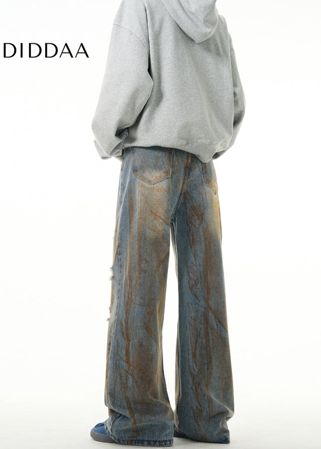 Yellow Distressed Loose Fit Mud Jeans for Men - Men’s Jeans
