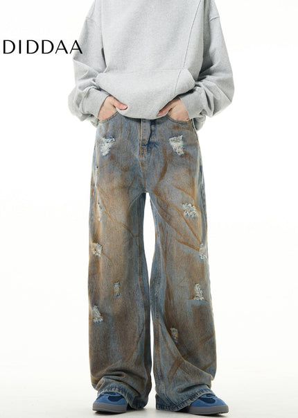 Yellow Distressed Loose Fit Mud Jeans for Men - Men’s Jeans