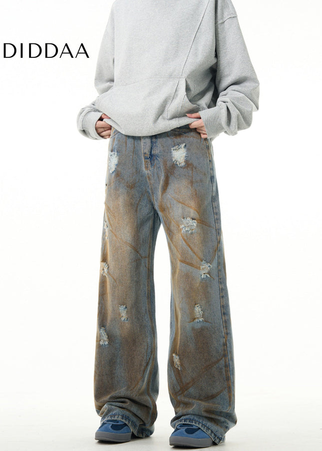 Yellow Distressed Loose Fit Mud Jeans for Men - Men’s Jeans