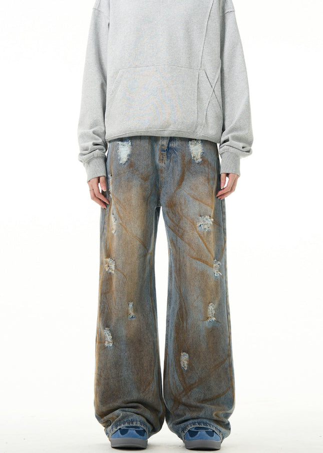 Yellow Distressed Loose Fit Mud Jeans for Men - Men’s Jeans