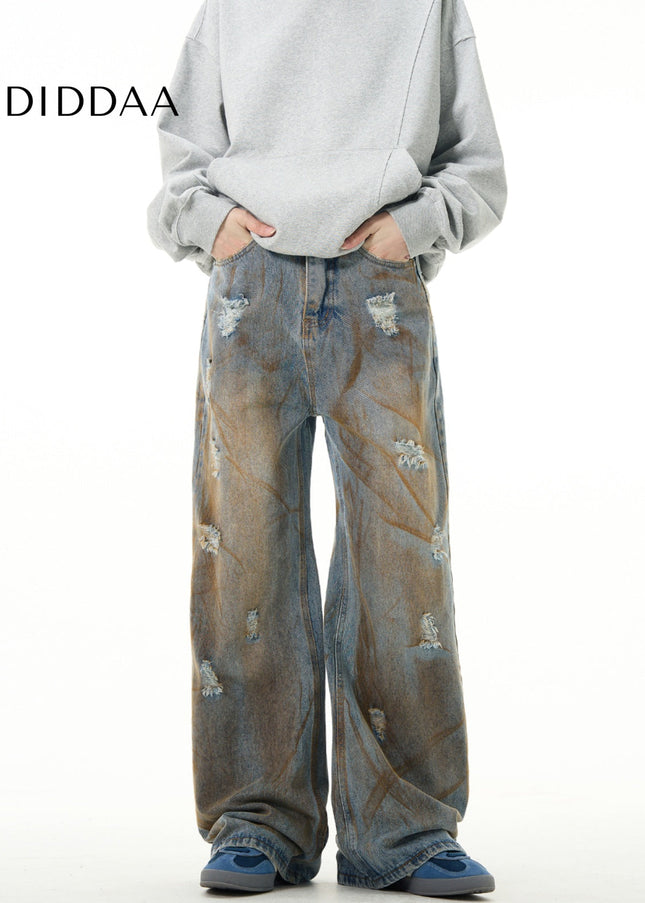 Yellow Distressed Loose Fit Mud Jeans for Men - Men’s Jeans