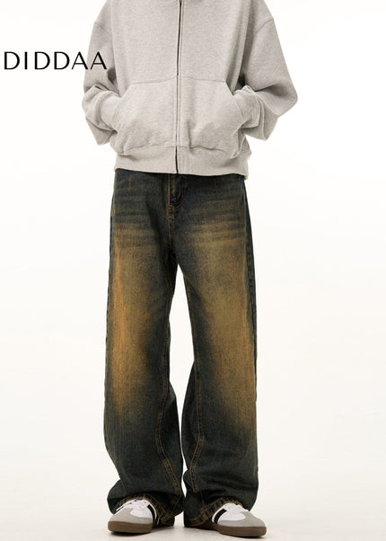 Yellow Distressed Loose Fit Straight Jeans - Men’s Jeans