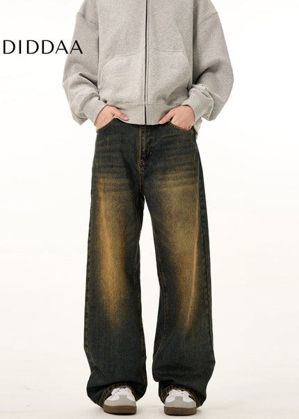 Yellow Distressed Loose Fit Straight Jeans - Men’s Jeans