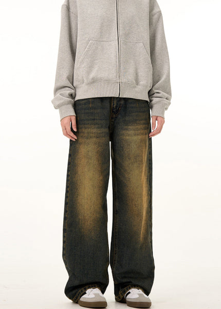 Yellow Distressed Loose Fit Straight Jeans - Men’s Jeans
