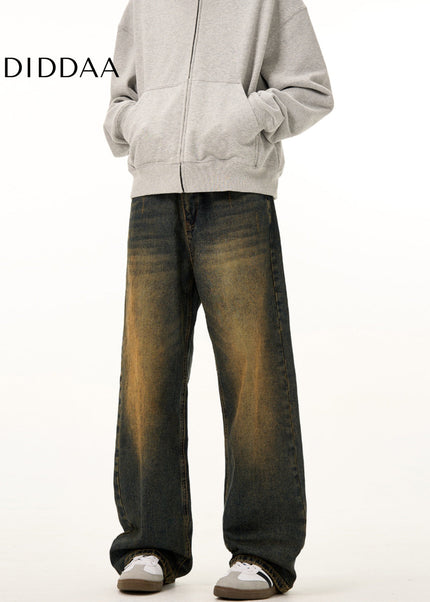 Yellow Distressed Loose Fit Straight Jeans - Men’s Jeans