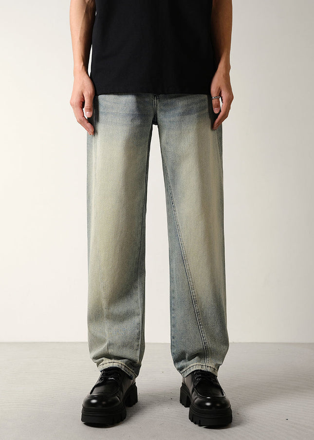 Yellow Distressed Loose Straight Jeans for Men - 28 / Vintage Blue - Men’s Jeans