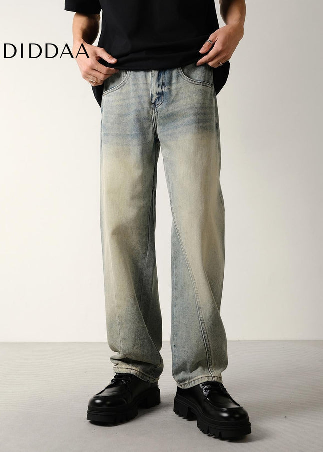 Yellow Distressed Loose Straight Jeans for Men - Men’s Jeans