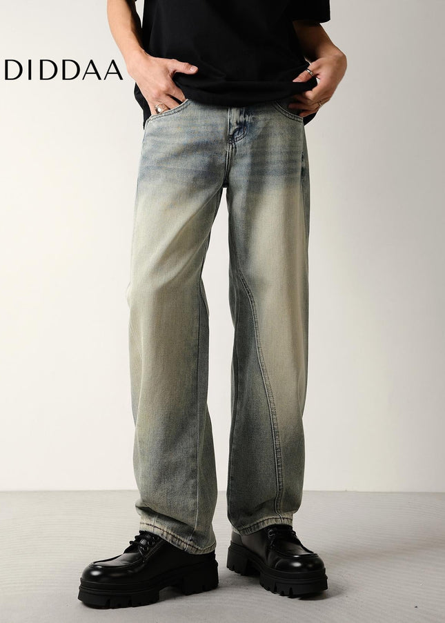 Yellow Distressed Loose Straight Jeans for Men - Men’s Jeans