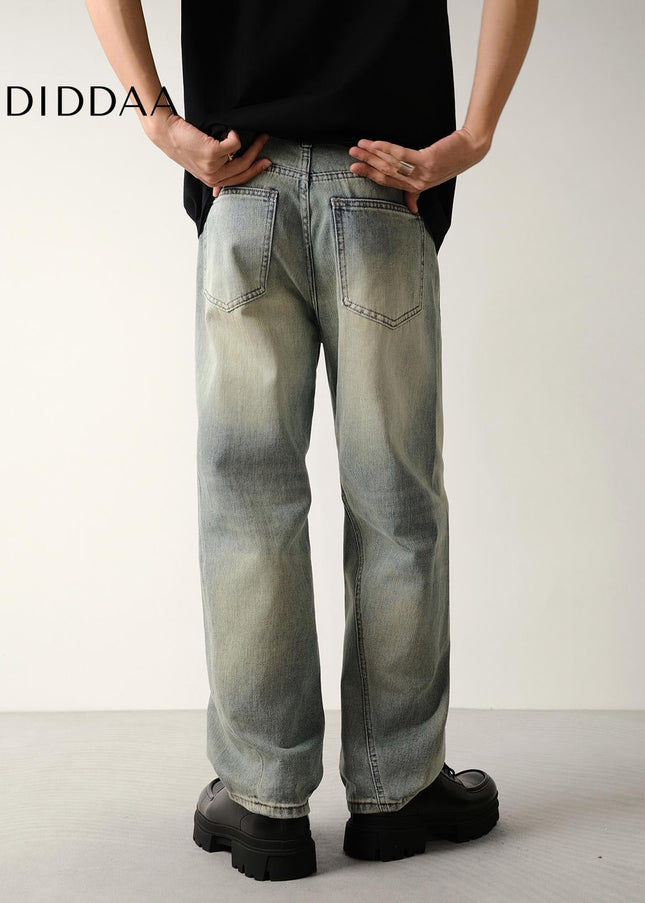 Yellow Distressed Loose Straight Jeans for Men - Men’s Jeans