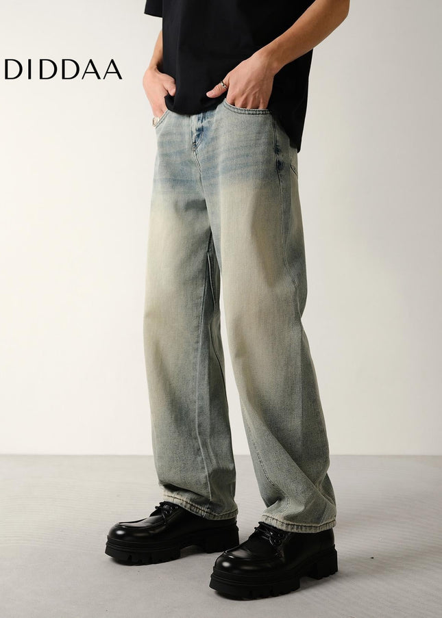 Yellow Distressed Loose Straight Jeans for Men - Men’s Jeans