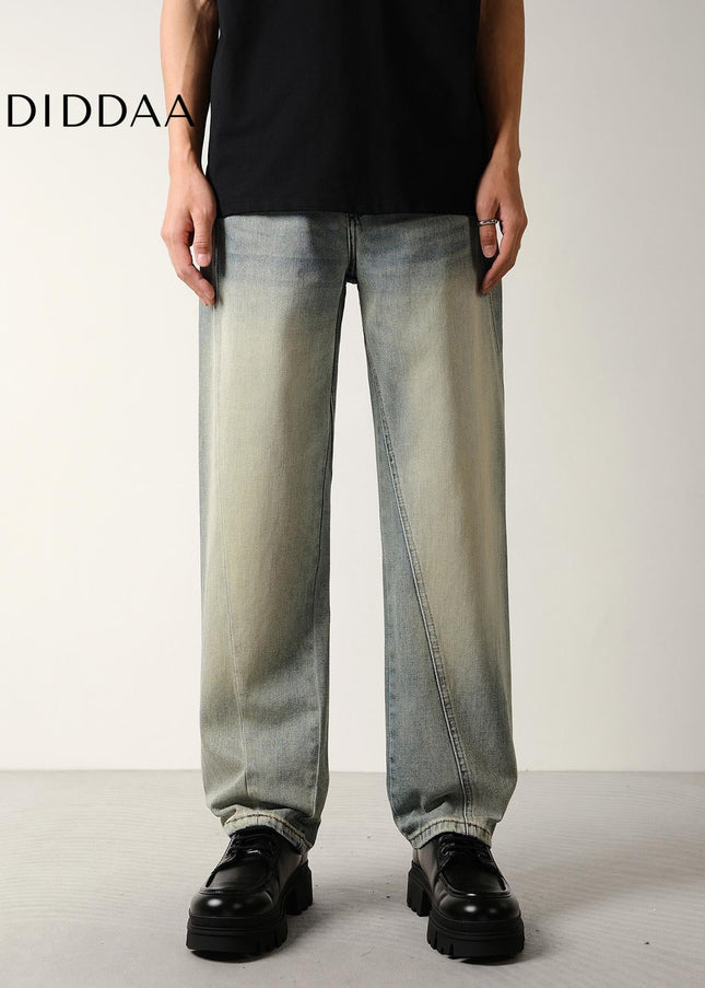 Yellow Distressed Loose Straight Jeans for Men - Men’s Jeans