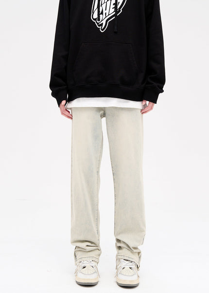 Yellow Distressed Mud Dyed Zippered Slit Jeans - Men’s Jeans