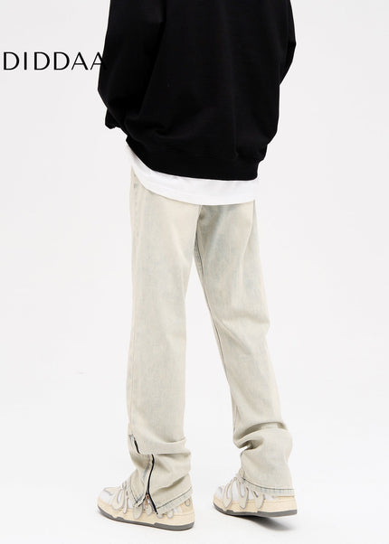 Yellow Distressed Mud Dyed Zippered Slit Jeans - Men’s Jeans