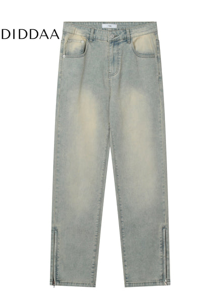 Yellow Distressed Mud Dyed Zippered Slit Jeans - Men’s Jeans