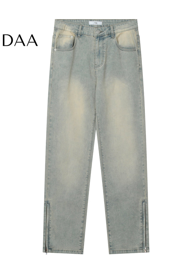 Yellow Distressed Mud Dyed Zippered Slit Jeans - S / Light Blue - Men’s Jeans