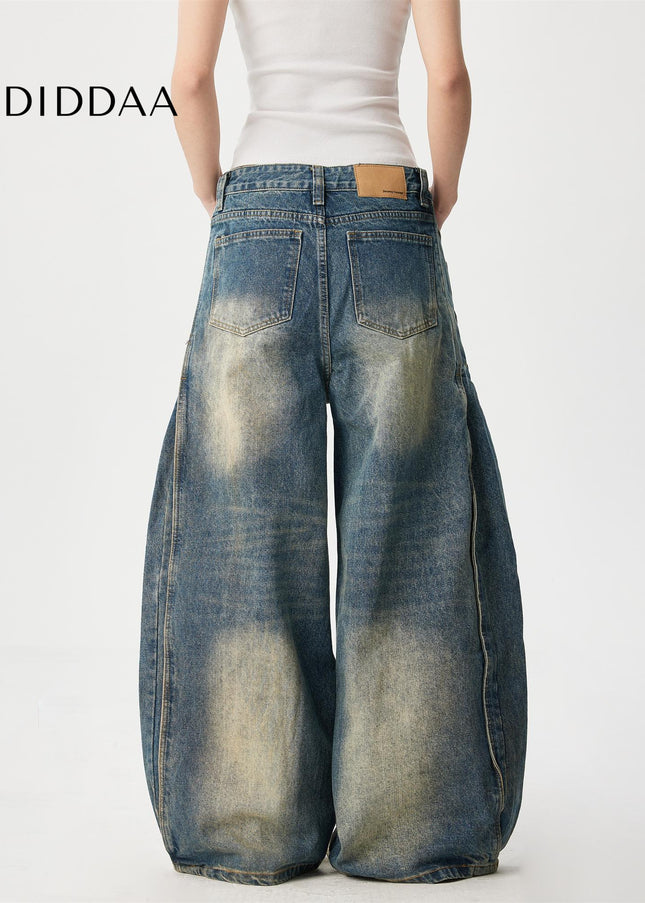 Yellow Distressed Water Washed Wide Leg Jeans - Men’s Jeans