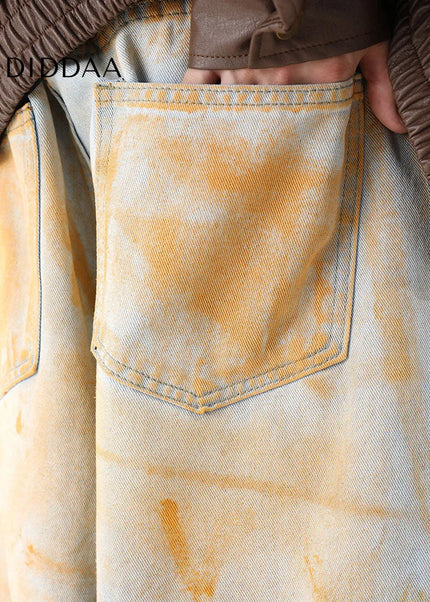 Yellow Drape Straight Wide Leg Jeans for Men - Men’s Jeans