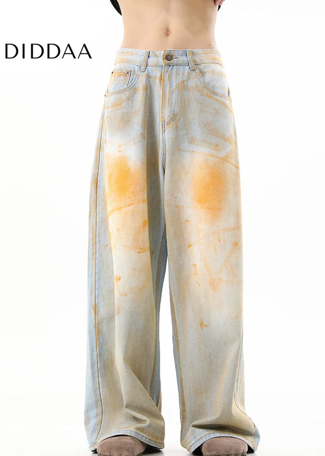 Yellow Drape Straight Wide Leg Jeans for Men - Men’s Jeans