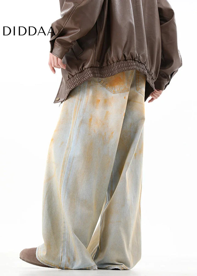 Yellow Drape Straight Wide Leg Jeans for Men - Men’s Jeans