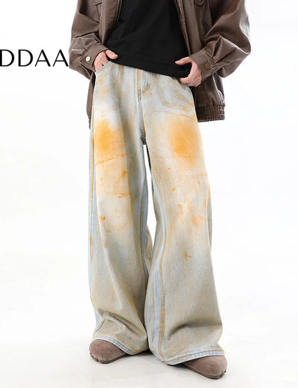 Yellow Drape Straight Wide Leg Jeans for Men - S / Light Blue - Men’s Jeans