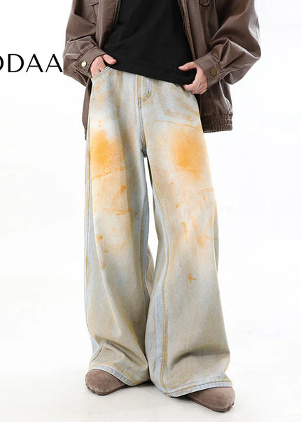 Yellow Drape Straight Wide Leg Jeans for Men - S / Light Blue - Men’s Jeans