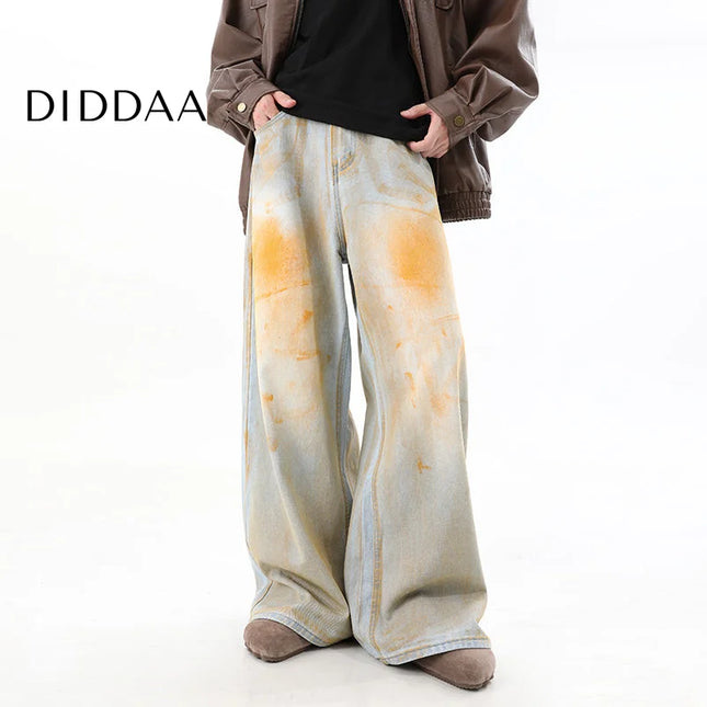 Yellow Drape Straight Wide Leg Jeans for Men - S / Light Blue - Men’s Jeans