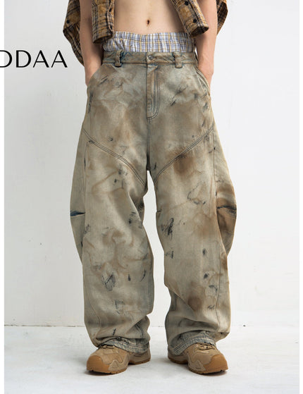 Yellow Heavy Industry Dirty Wash Wide Leg Jeans - Brown / XS - Men’s Jeans