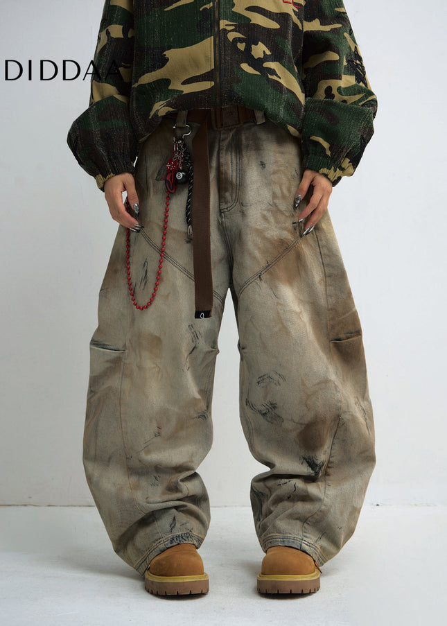 Yellow Heavy Industry Dirty Wash Wide Leg Jeans - Men’s Jeans