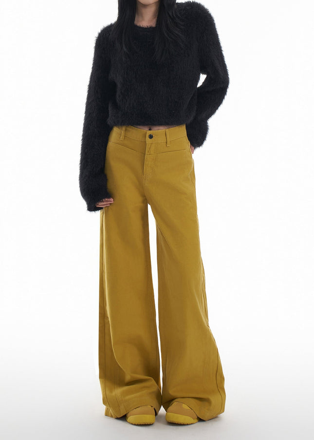 Yellow High Waist Loose Wide Leg Casual Pants - Women’s Jeans