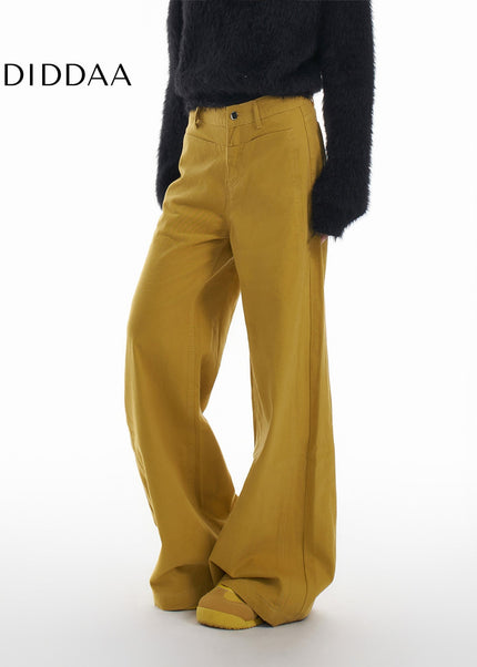 Yellow High Waist Loose Wide Leg Casual Pants - Women’s Jeans
