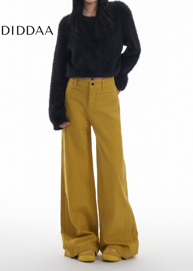 Yellow High Waist Loose Wide Leg Casual Pants - XS / Yellow - Women’s Jeans