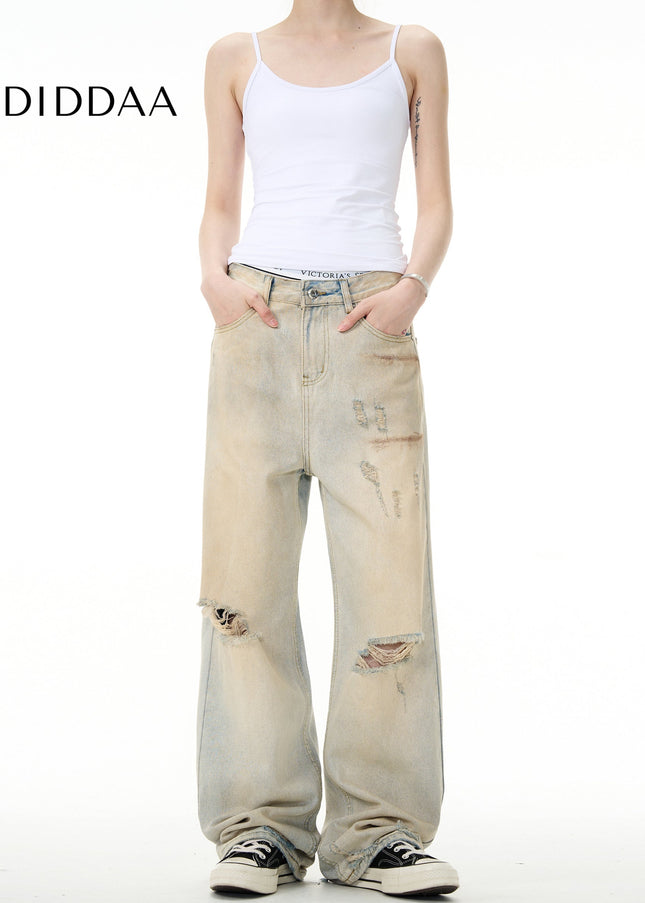 Yellow Irregular Design Ripped Jeans for Men and Women - Men’s Jeans