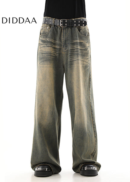 Yellow Loose Fit Draped Mop Pants - Men’s Jeans