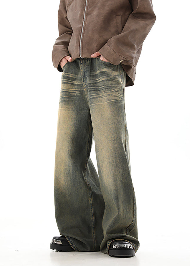 Yellow Loose Fit Draped Mop Pants - Men’s Jeans