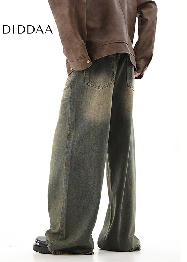 Yellow Loose Fit Draped Mop Pants - Men’s Jeans