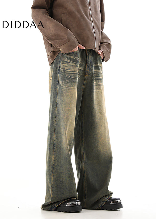 Yellow Loose Fit Draped Mop Pants - Men’s Jeans
