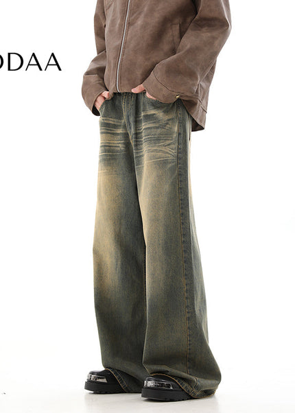 Yellow Loose Fit Draped Mop Pants - S / Vintage Blue - Men’s Jeans